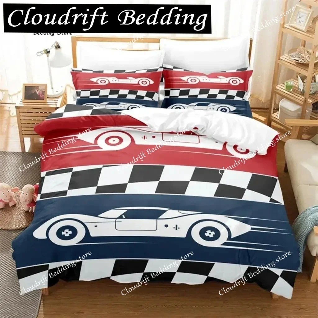 3D Duvet Cover Set Cartoon Sports Car Bedding Set Soft Comfortable Breathable Duvet Cover Bedroom Guest Room Decor Quilt Cover