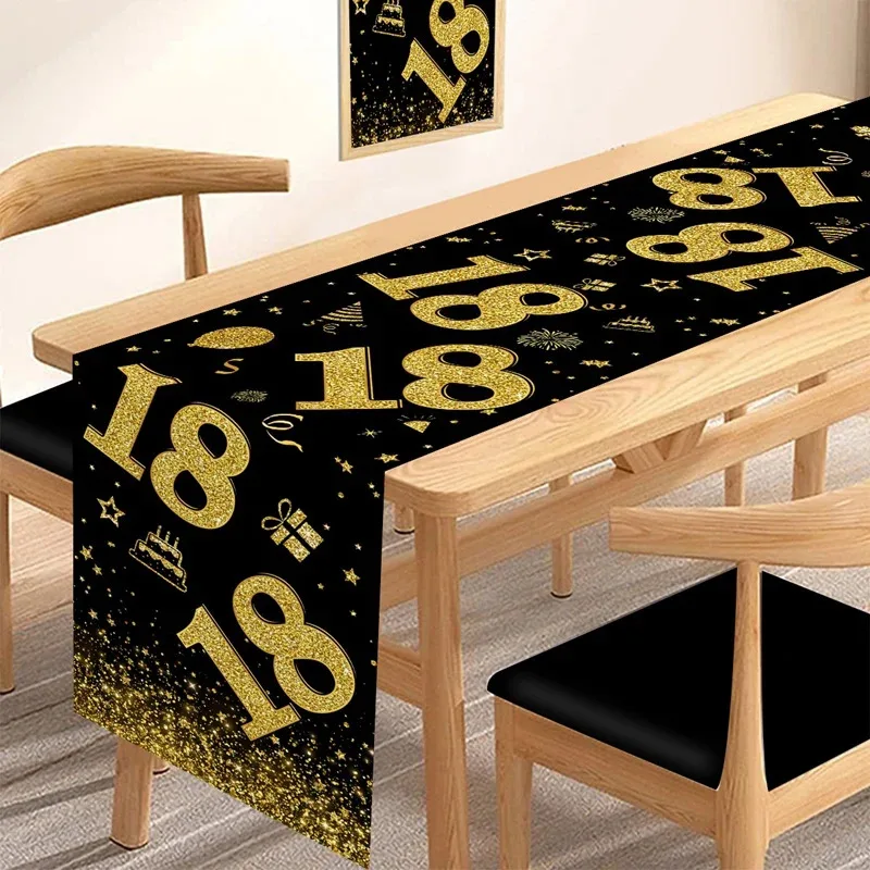 

VIKAMA Black Gold Series 18/30/40/50th Birthday Table Runner Durable, Non-Slip Birthday Party & Banquet Table Decor