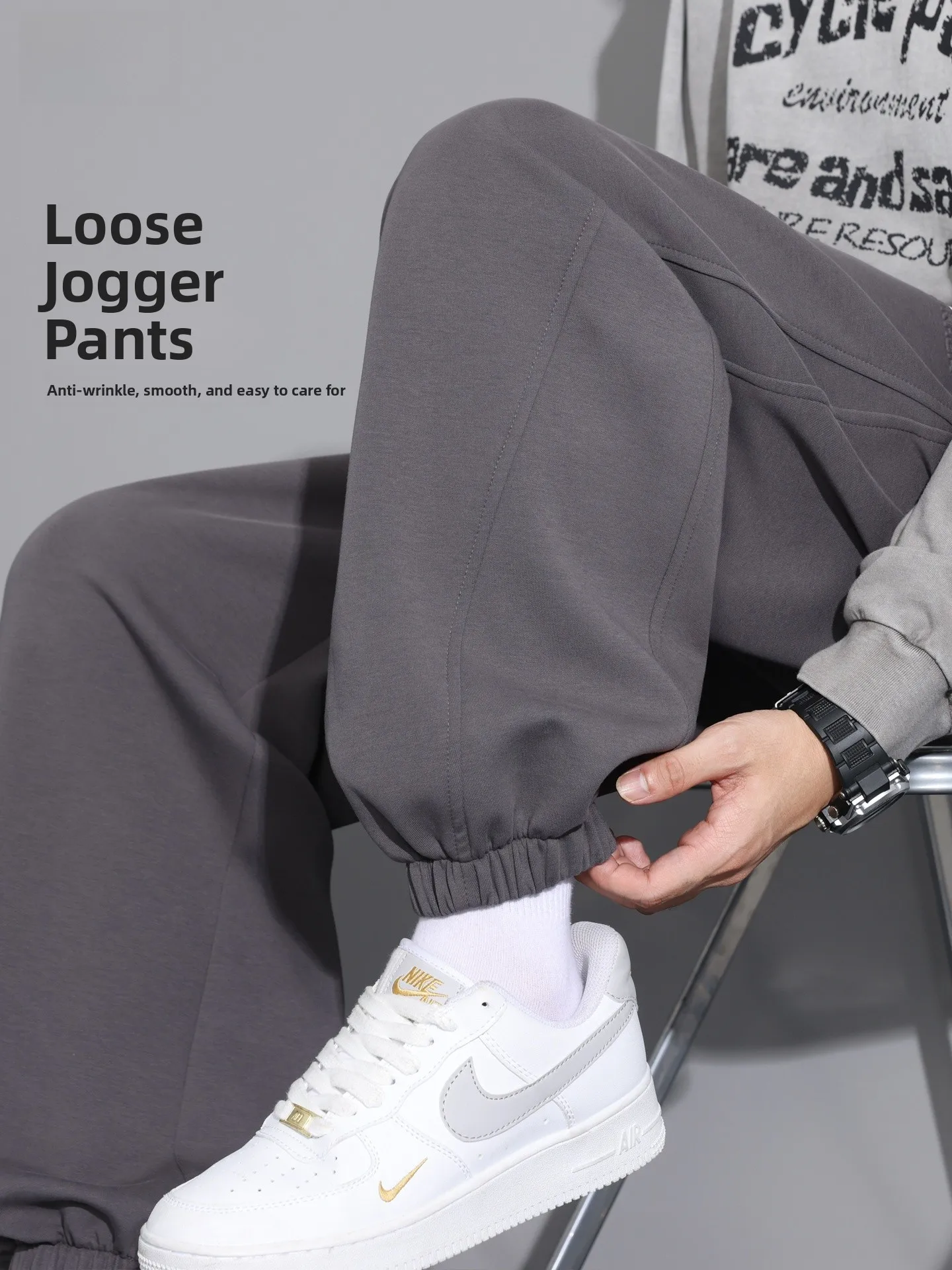 

Мужские трикотажные брюки свободного кроя для весны и осени, повседневные, немнущиеся, очень больших размеров, с удобной эластичной талией