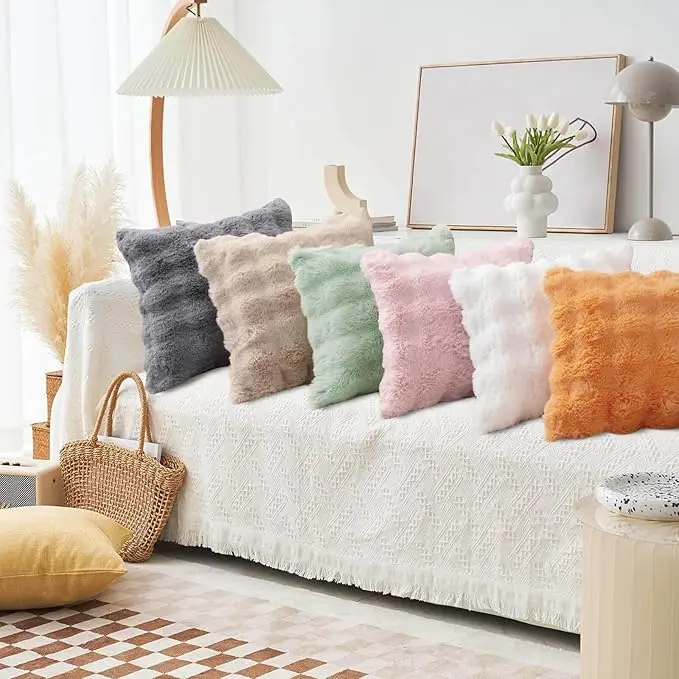 2er-Pack dekorative Plüschkissenbezüge, moderner minimalistischer Stil, geeignet für Sofas, Schlafzimmer und Autoinnenräume – Detail 2