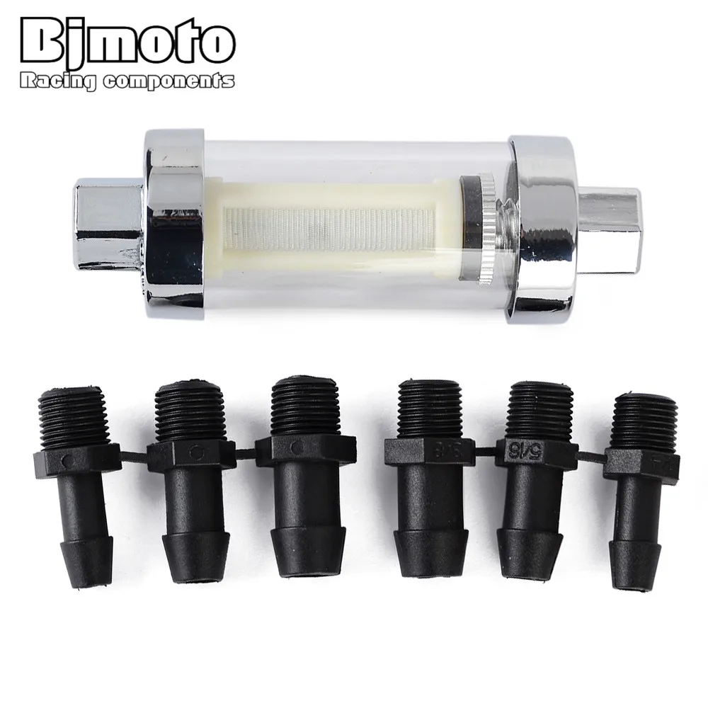 Universal Chrome Real Glass Re-Cleanable Inline Fuel Filter long short 1/4\'\';5/16\'\';3/8\'\' 6MM 8MM 10MM