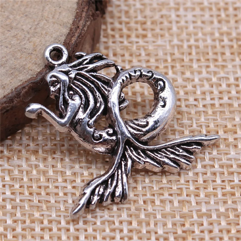 WYSIWYG 10pcs 27x27mm Antique Silver Color Mermaid Charms For Jewelry Making