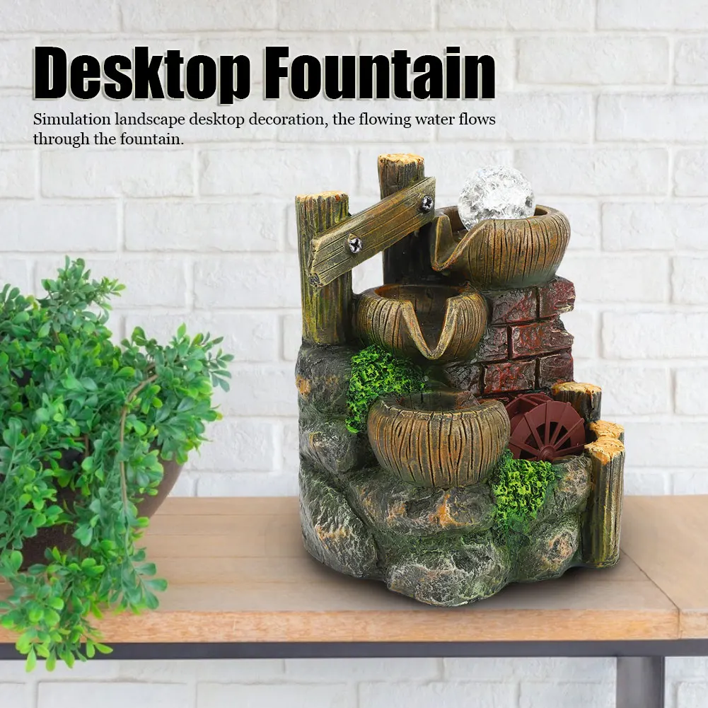 Desktop Fountain Resin Desktop Fountain Flowing Water Ornament Home Office Table Decoration AC220V-240V Table Decoration