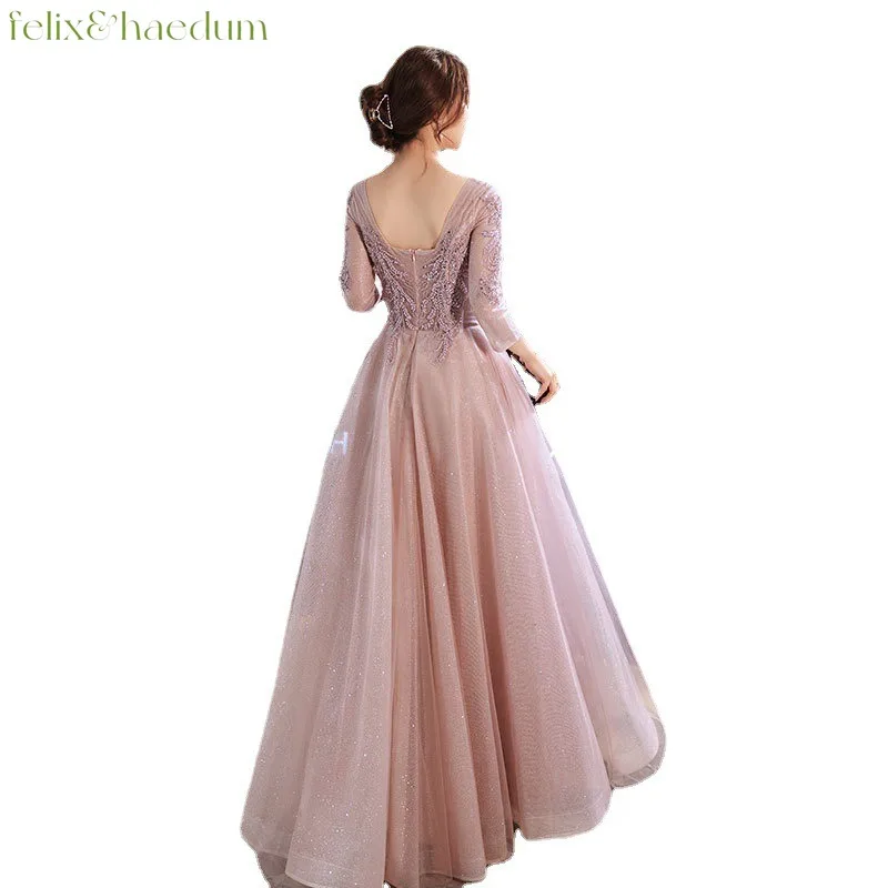 Evening Dress for Women Elegant Lace Round Neck Half Sleeve Lace Long Skirt Zipper Banquet Gown Women\'s Party Dress Vestidos