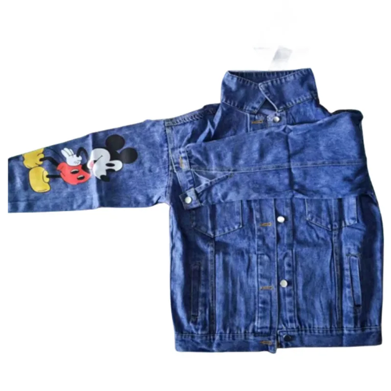 Cartoon Clothing Mickey Printed Denim Jacket Women\'s Spring And Autumn Loose Preppy Style Large Size Jacket Cartoon Casual Top