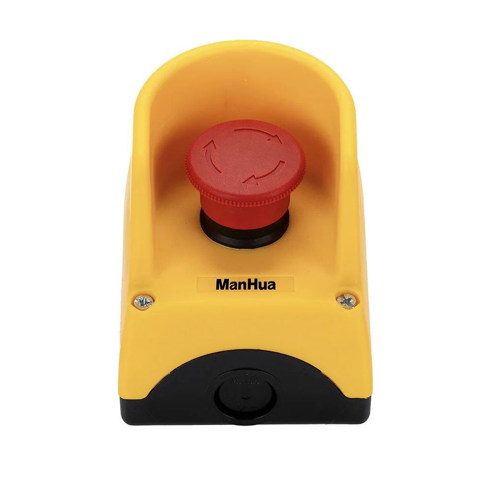 ManHua Waterproof Emergency Stop Switch Control Box HKS35-JBOE17 Red Sign Mushroom Push Button Switch Latching Turn Release