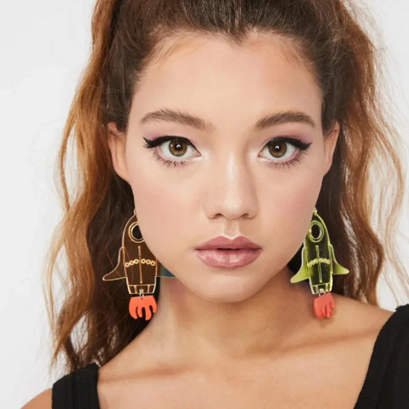 Iridescence Space Rocket Drop Earrings for Women Acrylic Jewelry Cute Accessories