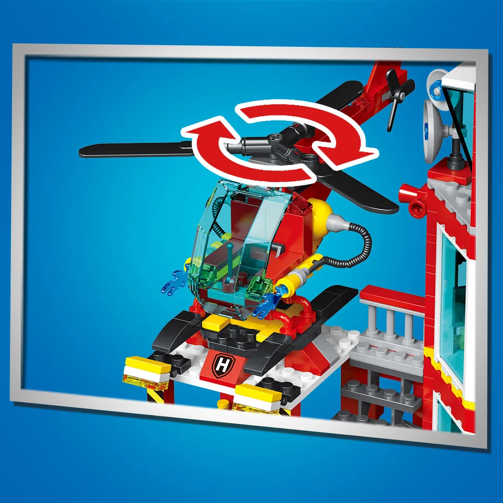 City Fire Station Building Blocks Set Marine Fire Department,Including Fire Station, Boats, Helicopter, Compatible with Legoed image 6