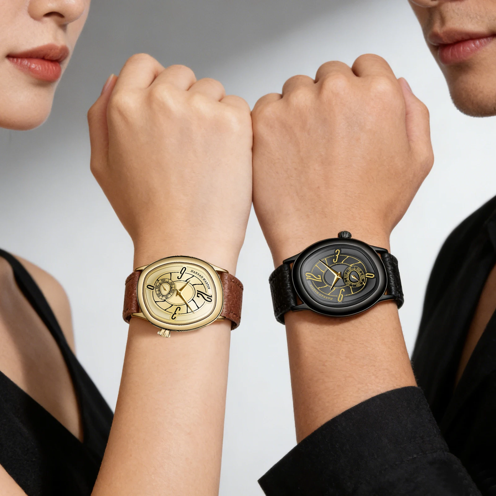HANNAH MARTIN Watch Fashion Leather 40mm Timing Sub Dial Neutral Couple Clock Luxury Brand Quartz Movement Waterproof Wristwatch view 6