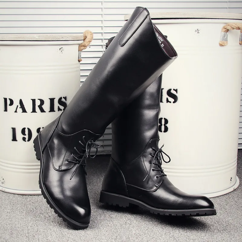 Fashion Casual Tall Leather Back Zipper Men's Cowboy Long Cavalier Soft Leather Riding Motorcycle 37-46