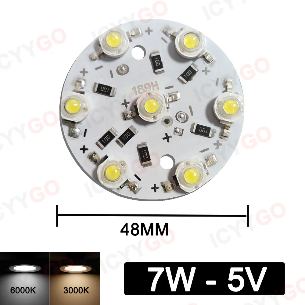 LED High Power Lamp Beads 5W 7W 48MM DC 5V Light Source Board PCB 35mli Chip Suitable For Light Bulbs Downlights And Spotlights