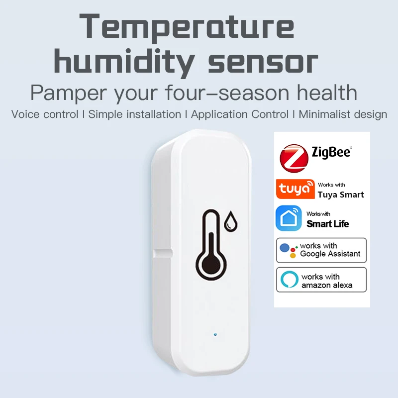 Tuya Zigbee Temperature and Humidity Sensor Indoor Humidity Sensor Battery Powered APP Monitoring For Alexa Google Home Voice