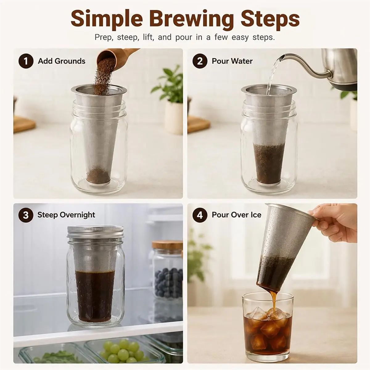 Cold Brew Coffee Filter for 64 OZ Wide Mouth Jar Strainer for Cold Brew Tea and Fruit Infused Water