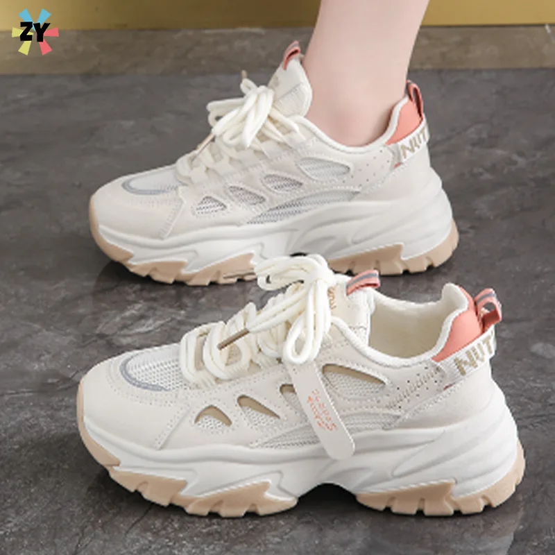 Ladies Breathable Mesh Platform Casual Shoes Women  Fashion Sport Shoes for Woman Slippers Increasing Chunky Sneakers ventilate