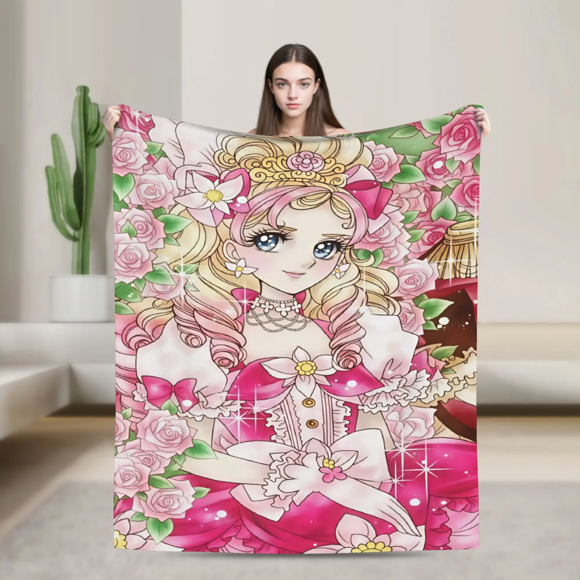 Rose of V-Versailles Lady  Blanket Travel Office Flannel Throw Blanket For Chair Sofa Bed Warm Soft Custom DIY Quality Bedspread