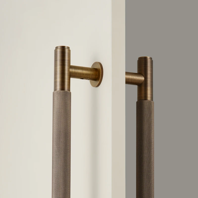 Dooroom Brass Knurled Door Handles Double Door Wood Door Shower Room Single Side Double Side Matt Gold Black Pulls