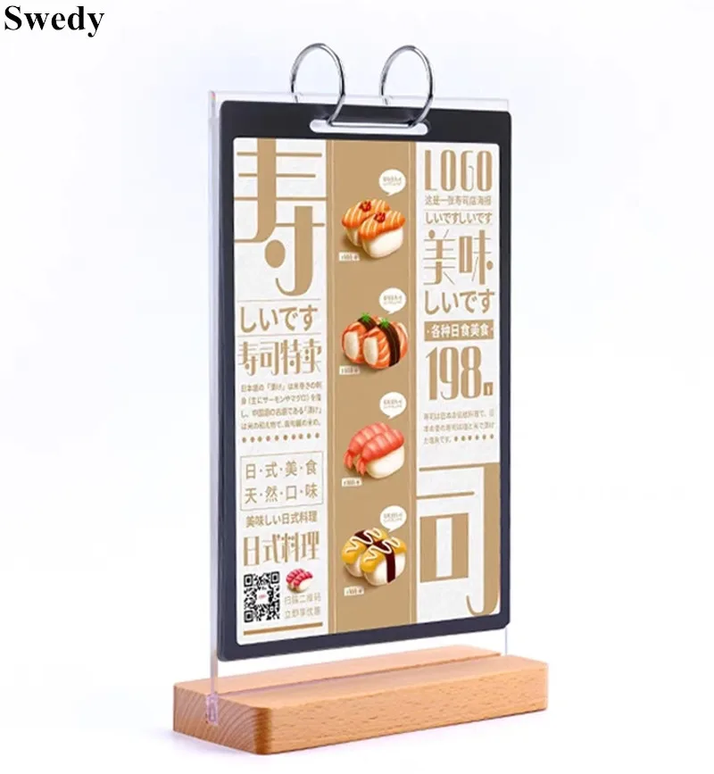 A6 105x148mm Page Flip Acrylic Sign Holder Display Stand Restaurant Table Menu Paper Holder Ad Picture Poster Price Frame