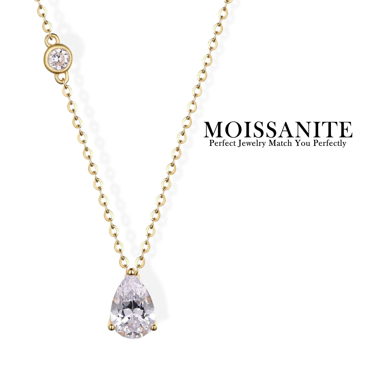 

1.25 Carat Pear Cut Moissanite Pendant Necklace 925 Sterling Silver 18K Gold Plated Elegant Style Comes with GRA Certificate