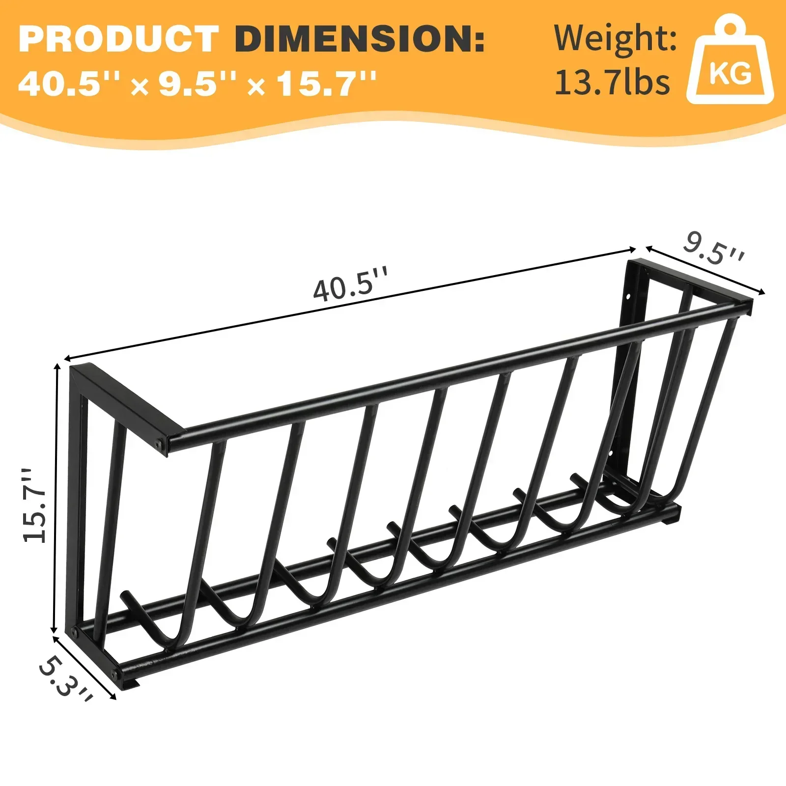 Large Capacity Hay Feeder, Heavy-Duty Steel Goat Hay Rack, 40.8" Long Wall Mounted Horse Hay Holder, Multiple Sided Feeding