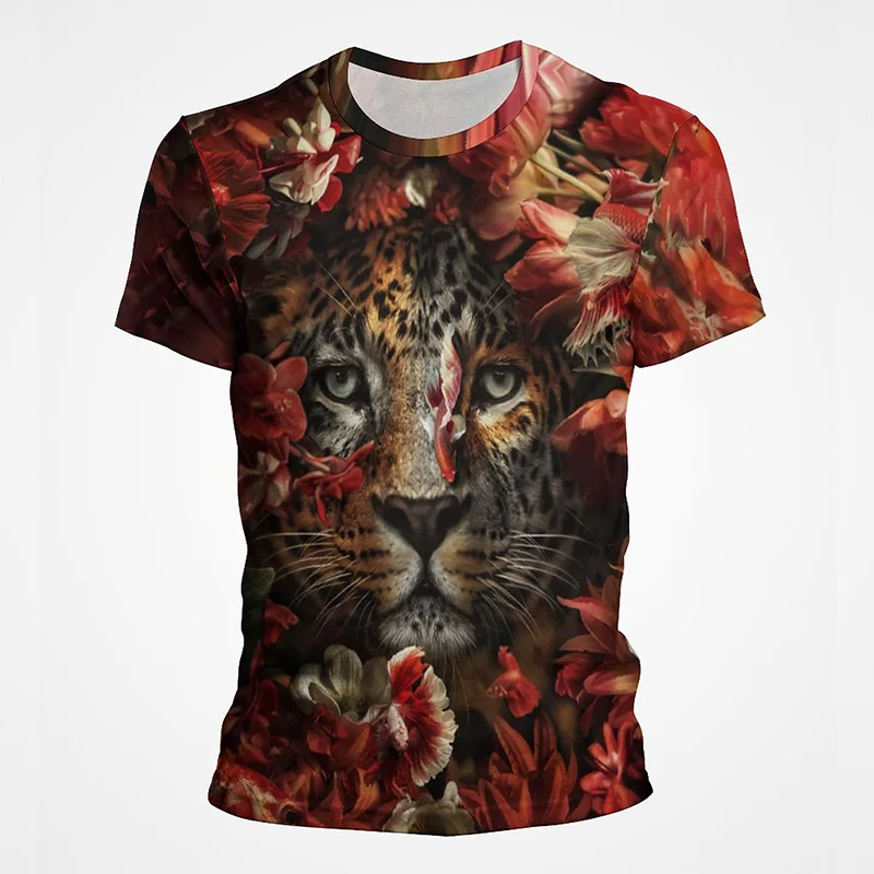Flower Animal Tiger Lion Design 3D Print Summer Harajuku Short Sleeve Men Women Children Casual T shirt Streetwear Cool T-shirt image 5