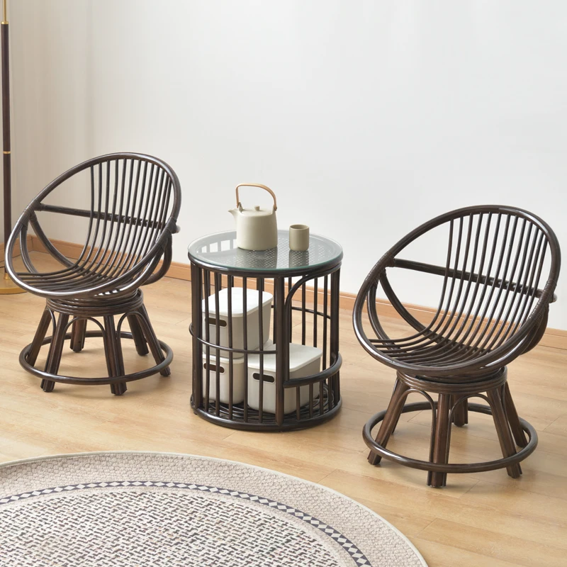 Weaving natural rattan leisure table, chair, and coffee table combination