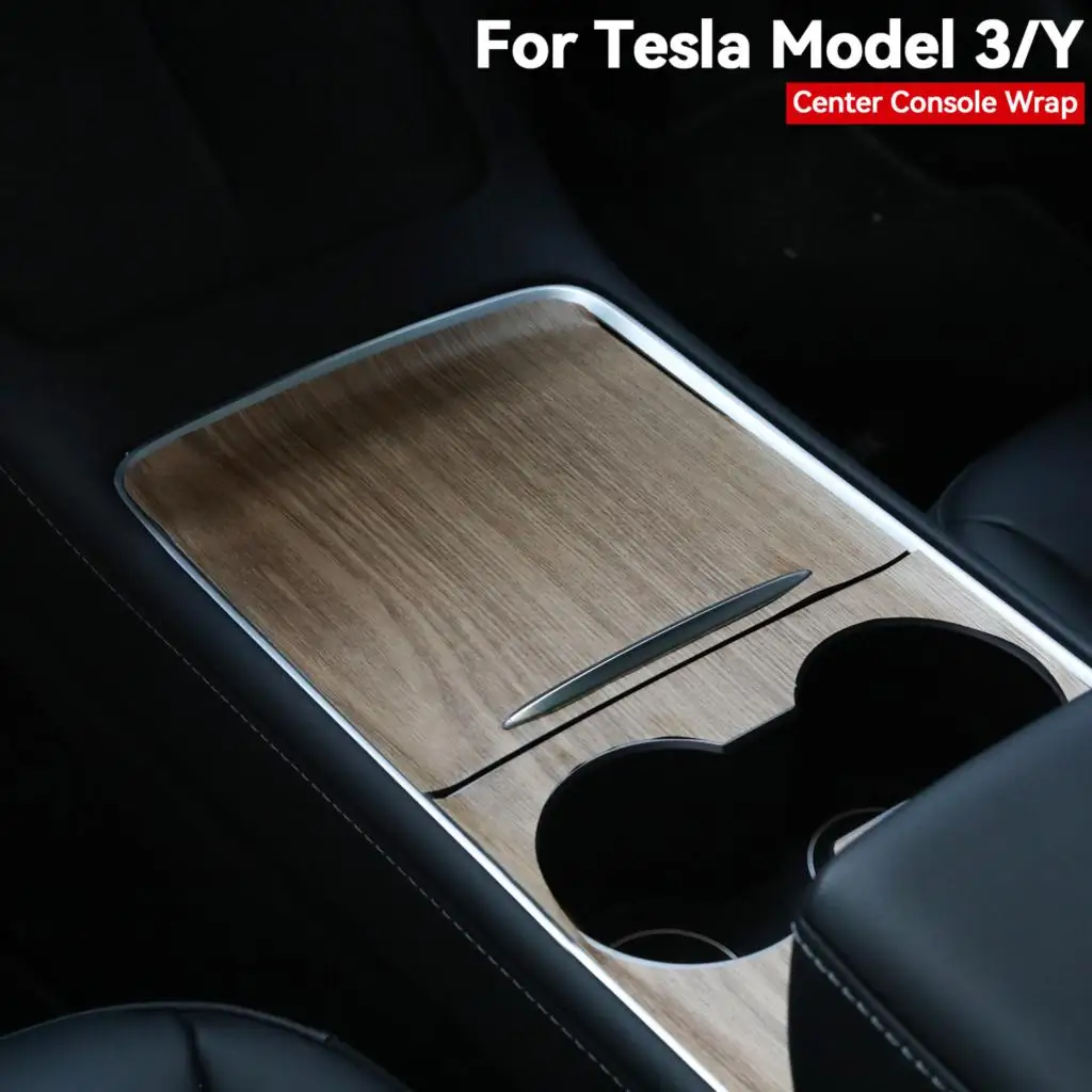 Center Console Wrap Wood Texture Protector Cover Kit Patch Trim Decor Sticker For Tesla Model 3 Model Y 2021-2023 Auto Interior