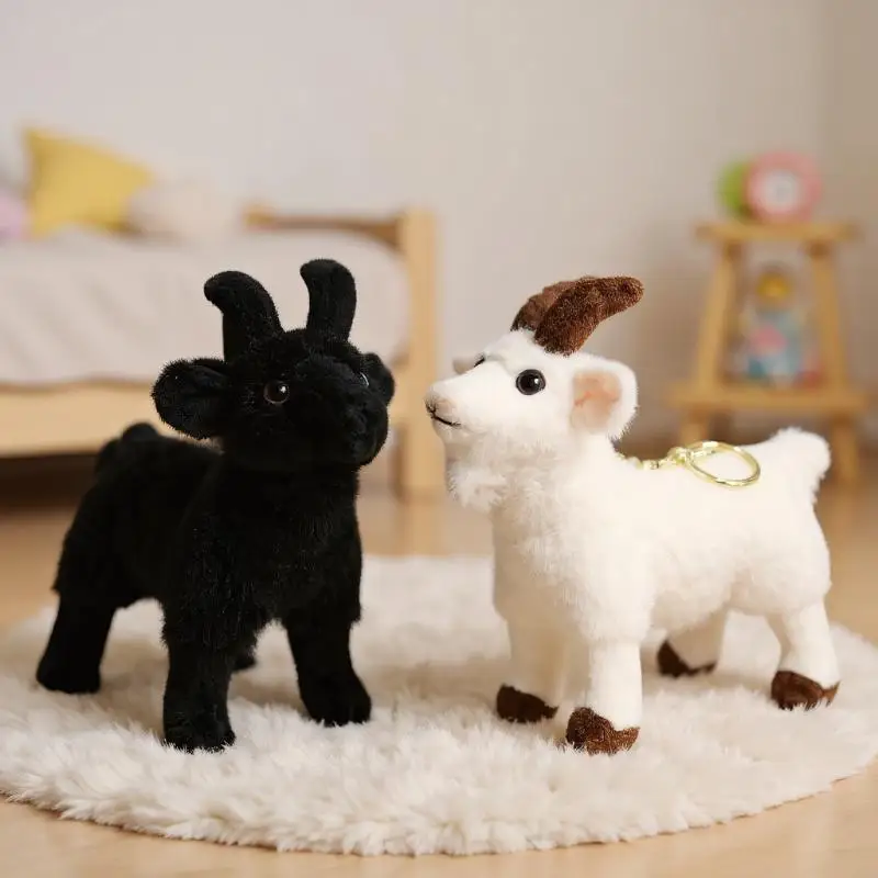 

1Pcs Soft Stuffed Standing Goat Toy Lifelike Goat Pendant Plush Toys Cute Mini Animal Cool Keyring Bags Decoration
