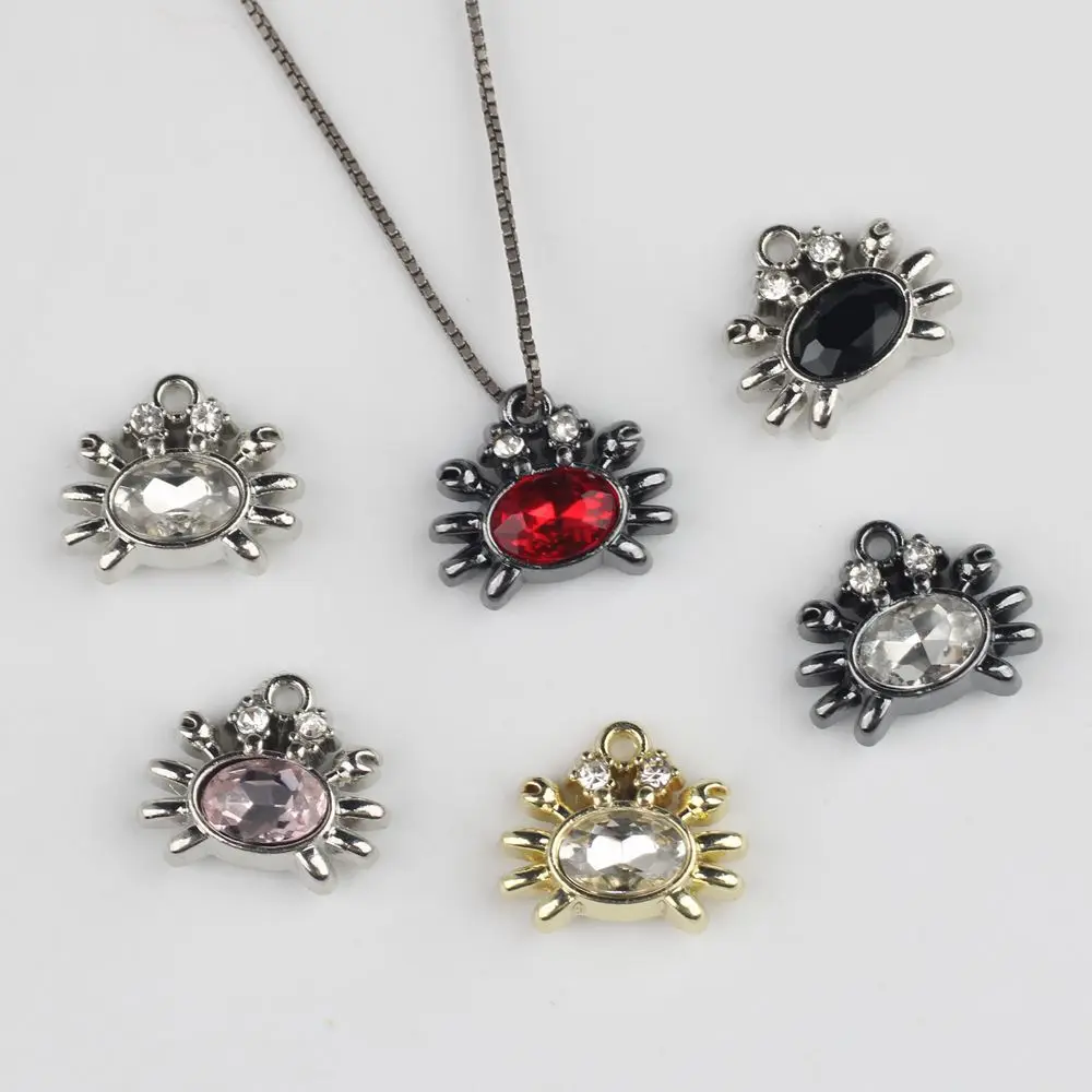 10pcs/lot 10*11MM Zinc Alloy Rhinestone Engraved Crab Pendant Charms DIY Necklace Bracelet Earrings Accessories