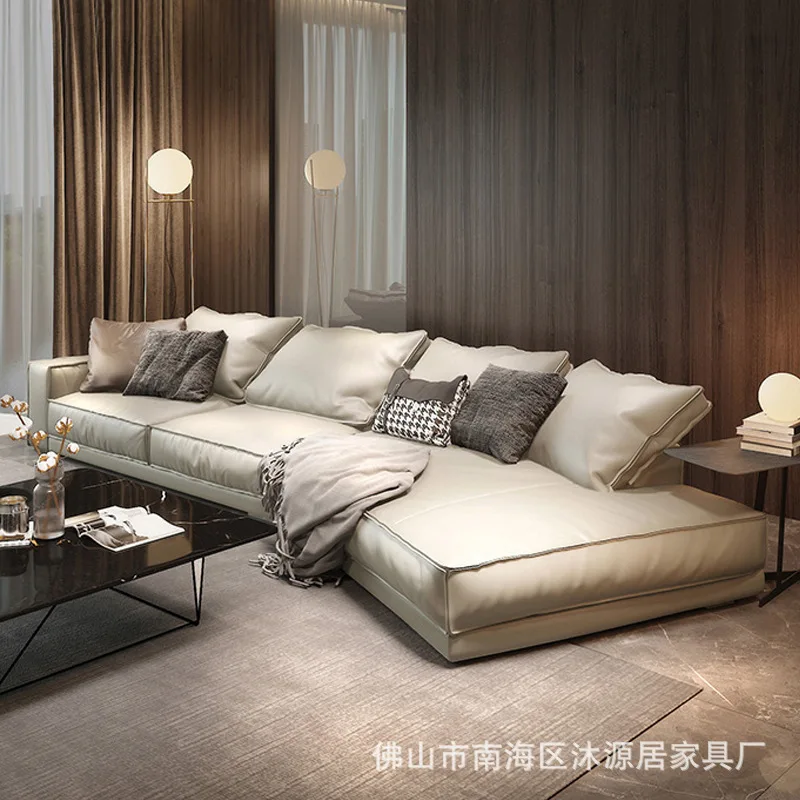 Minimalist Italian Special-shaped Corner Leather Sofa Simple First Layer Cowhide Down Living Room Large Apartment Princess Sofa
