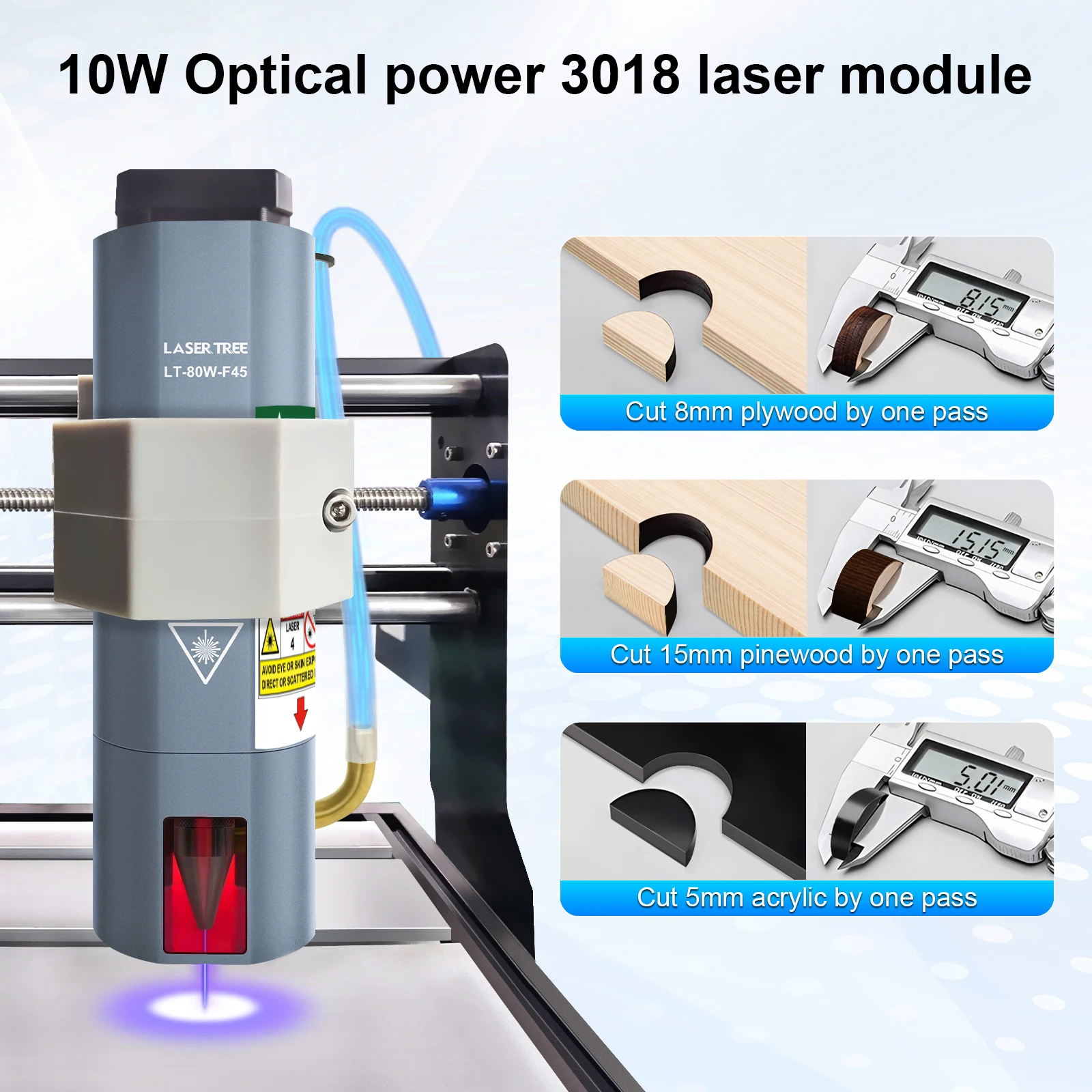 LASER TREE 10W Optical Power Laser Head with Air Assist 450nm Blue Light TTL Module for Laser Engraver Cutter CNC 3018 Machine