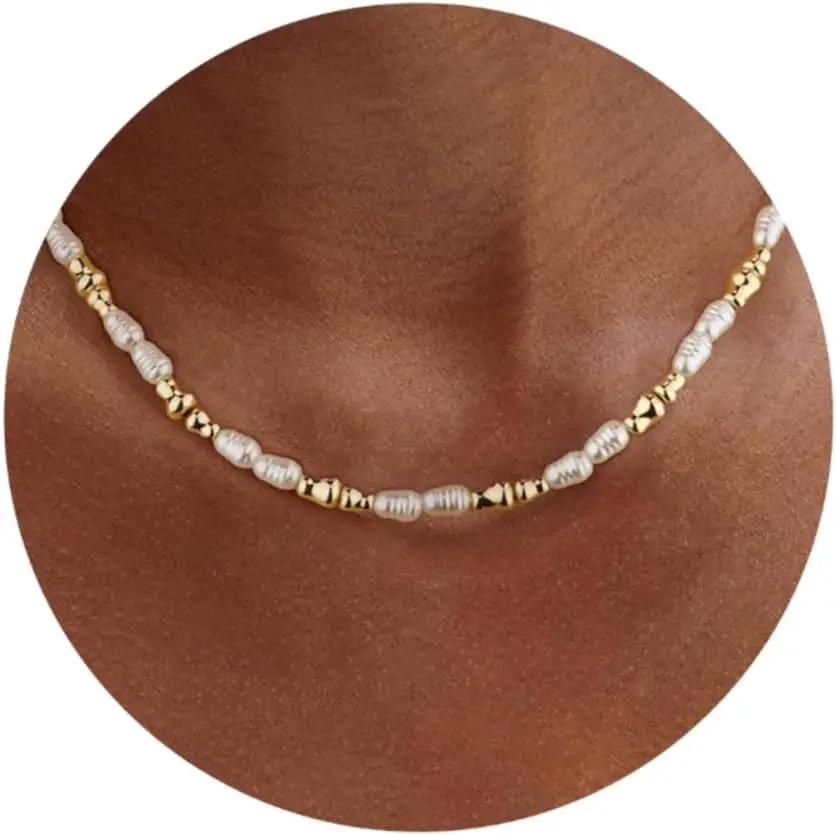 

Gold Silver Pearl Choker for Women, 4x6mm Irregular Pearls, Wedding Graduation Ball Jewelry Gift, 40+5cm