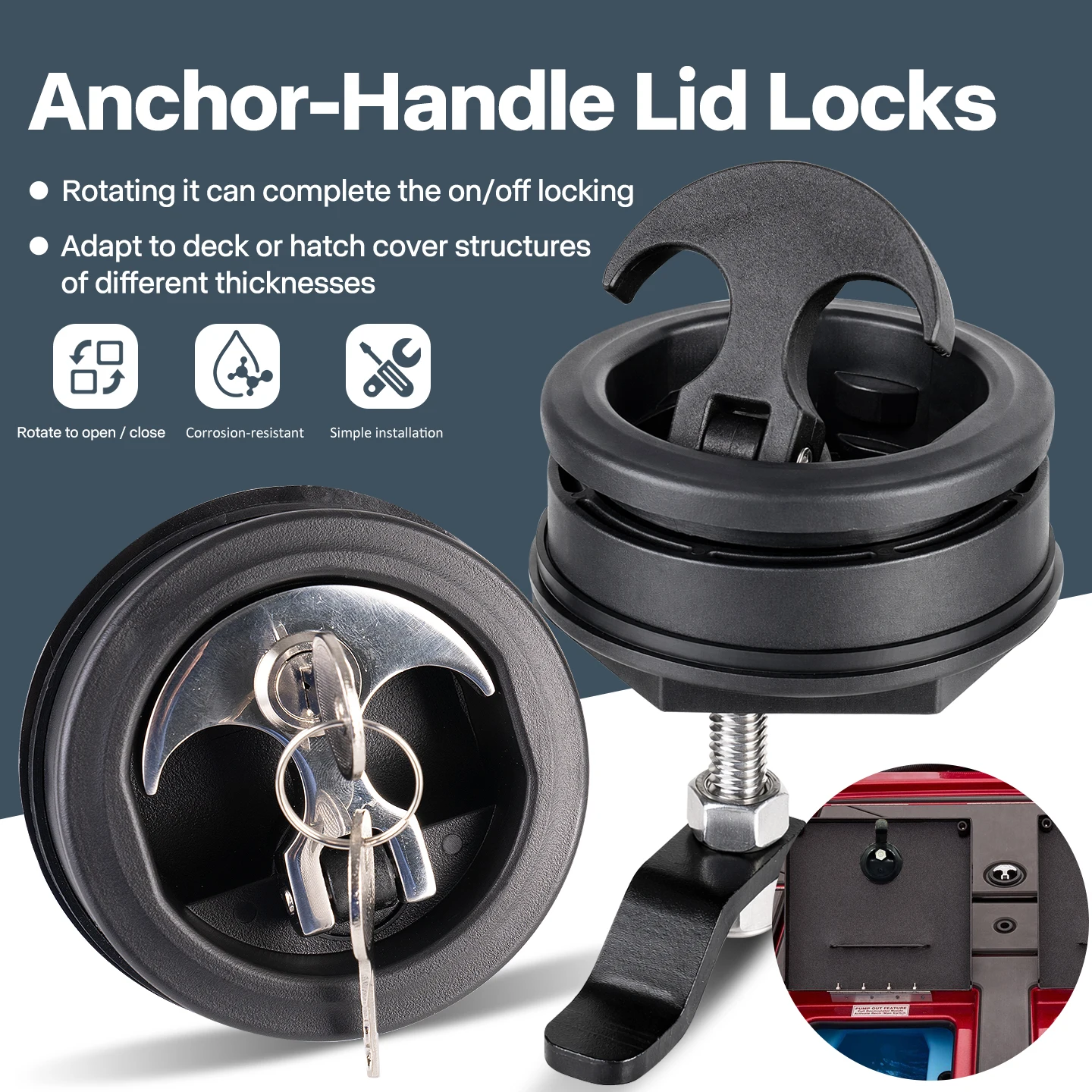 316 Stainless Steel Anchor Handle Lid Lock, 360° Rotation Twist Lock for Marine Deck Hatch.Yacht Accessories