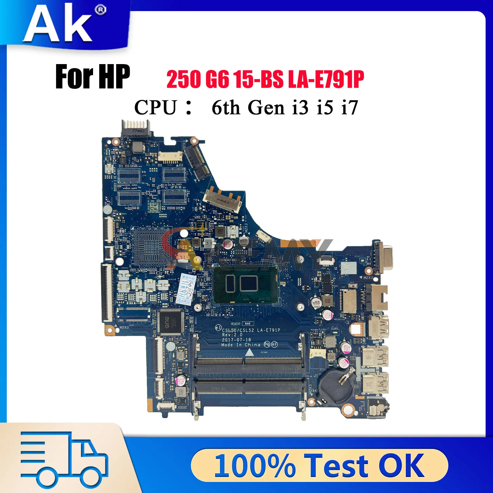 

LA-E791P Laptop Motherboard For HP 250 G6 15-BS With i3 i5 i7 6th Gen CPU UMA 924750-001 924750-601 100% Fully Tested