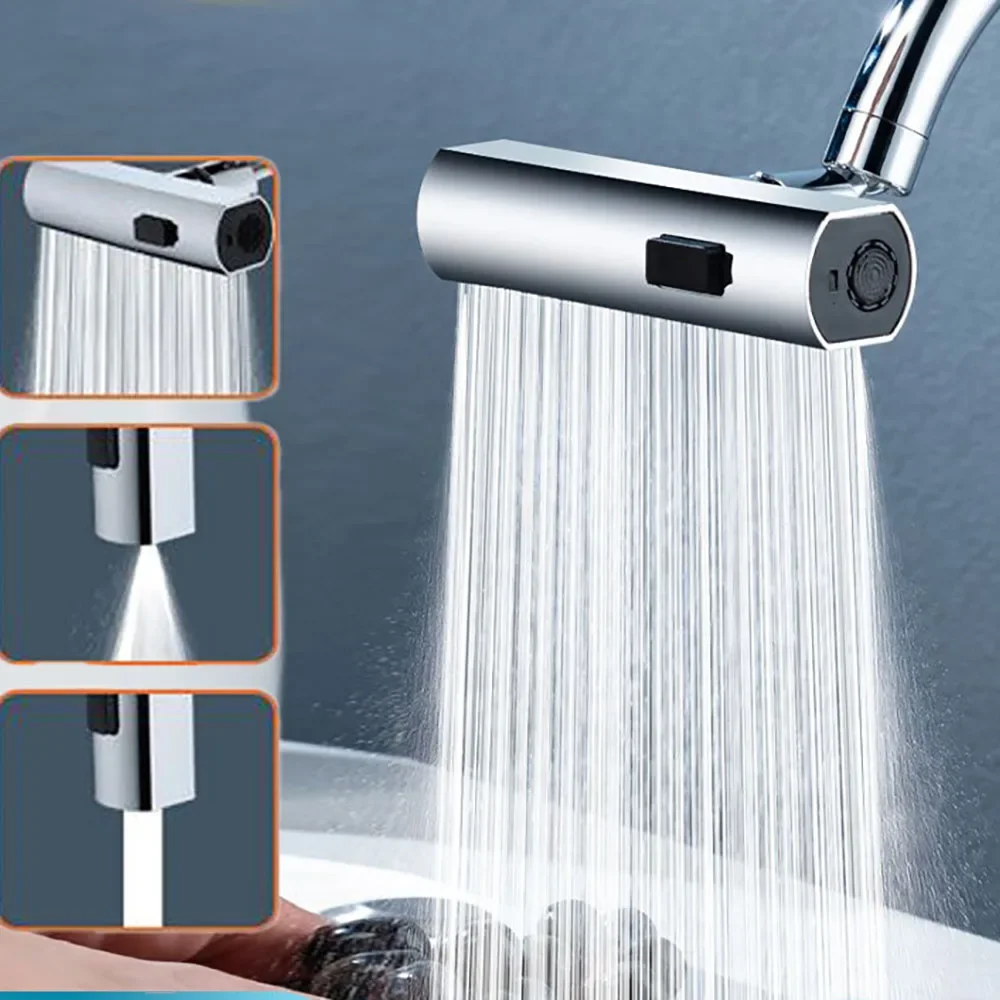 

3-режимный универсальный новый кухонный водопад, вращающийся расширенный смеситель высокого давления, брызгозащищенная насадка для раковины, многофункциональная