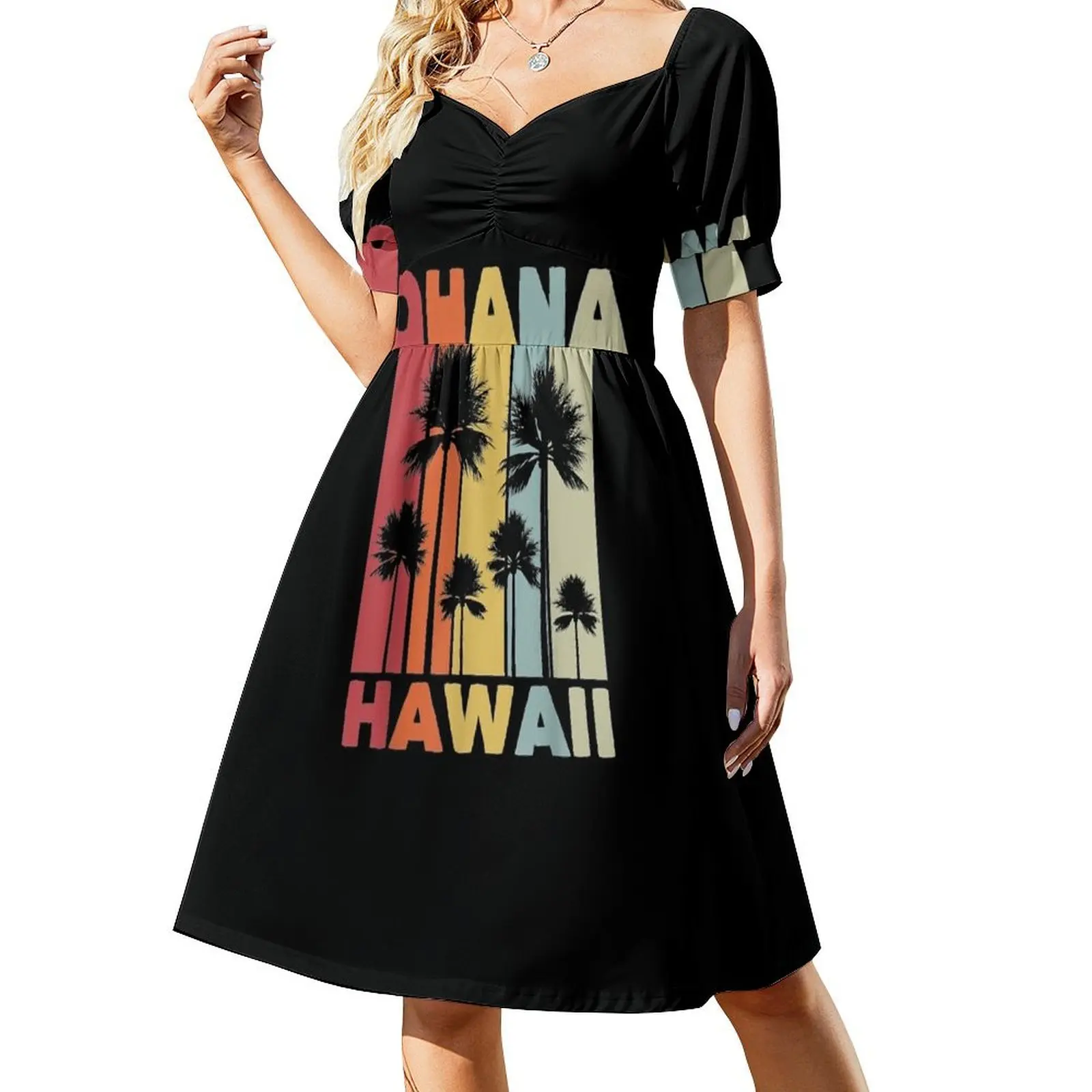 

Family Ohana Hawaiian Retro Hawaii Tropical Summer Vacation Short-Sleeved Dress summer dress korean women