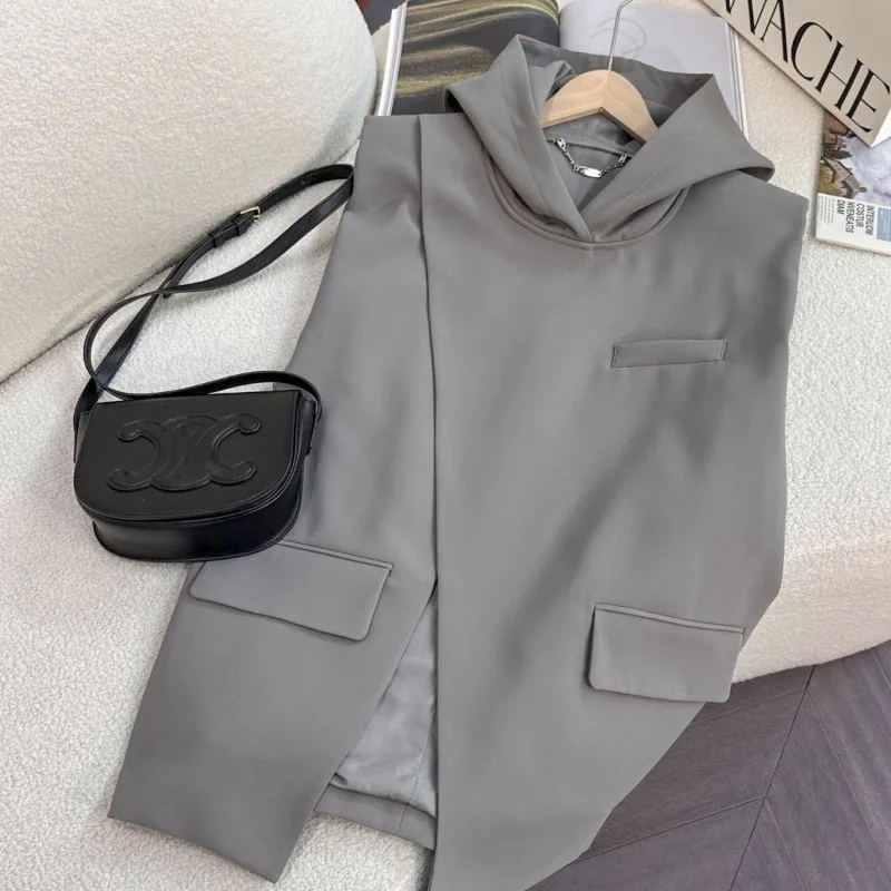 Chaleco de traje con capucha para mujer, chaqueta de diseñador de negocios, abrigo elegante, Color sólido, nuevo estilo