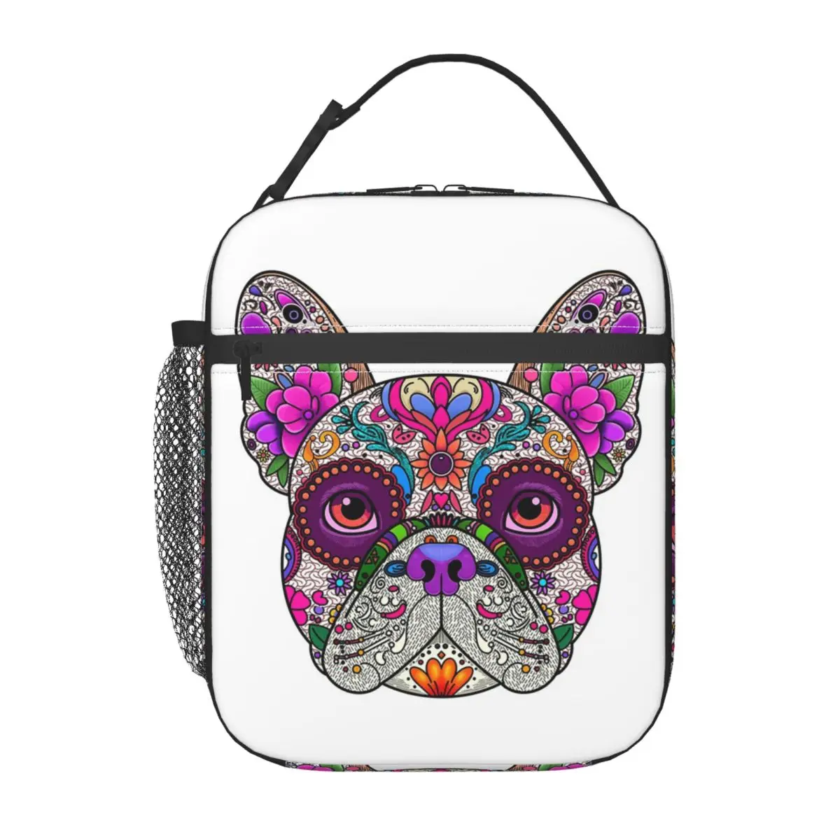 Mexican Day Of The Dead Dog Frenchie Insulated Lunch Bag for Women Kids Leakproof Food Boxes Thermal Lunch Box Tote