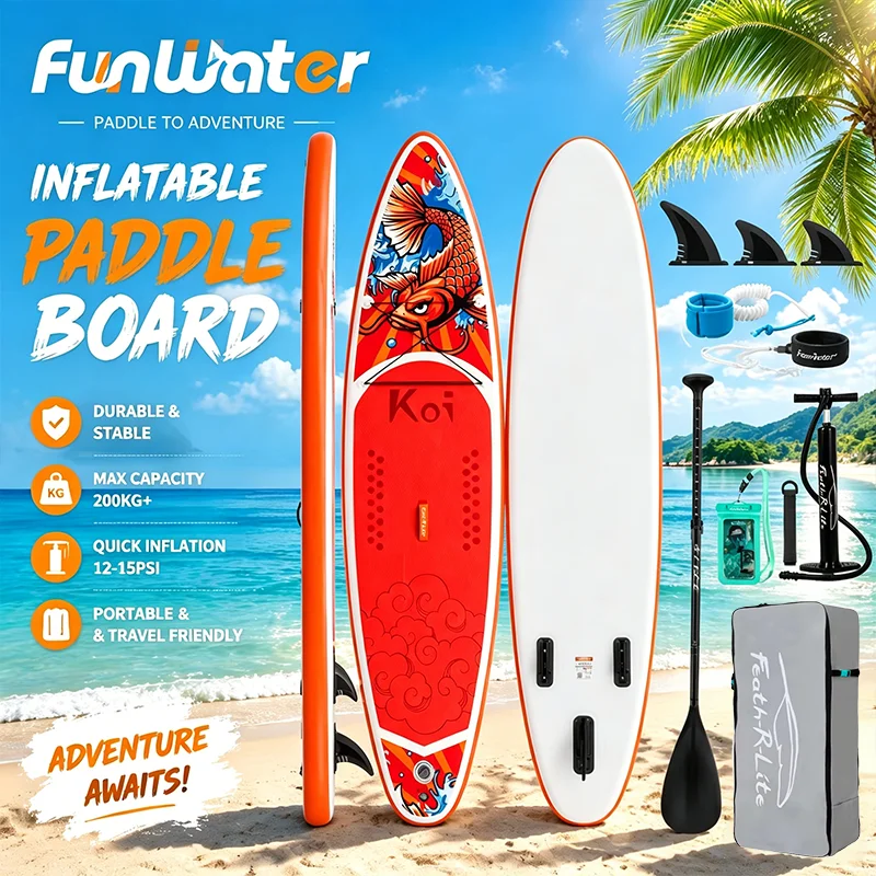 Planche de SUP gonflable FunWater 320-385CM, planche de paddle antidérapante, planche gonflable de qualité supérieure pour le surf, le paddle et diverses activités aquatiques en plein air.