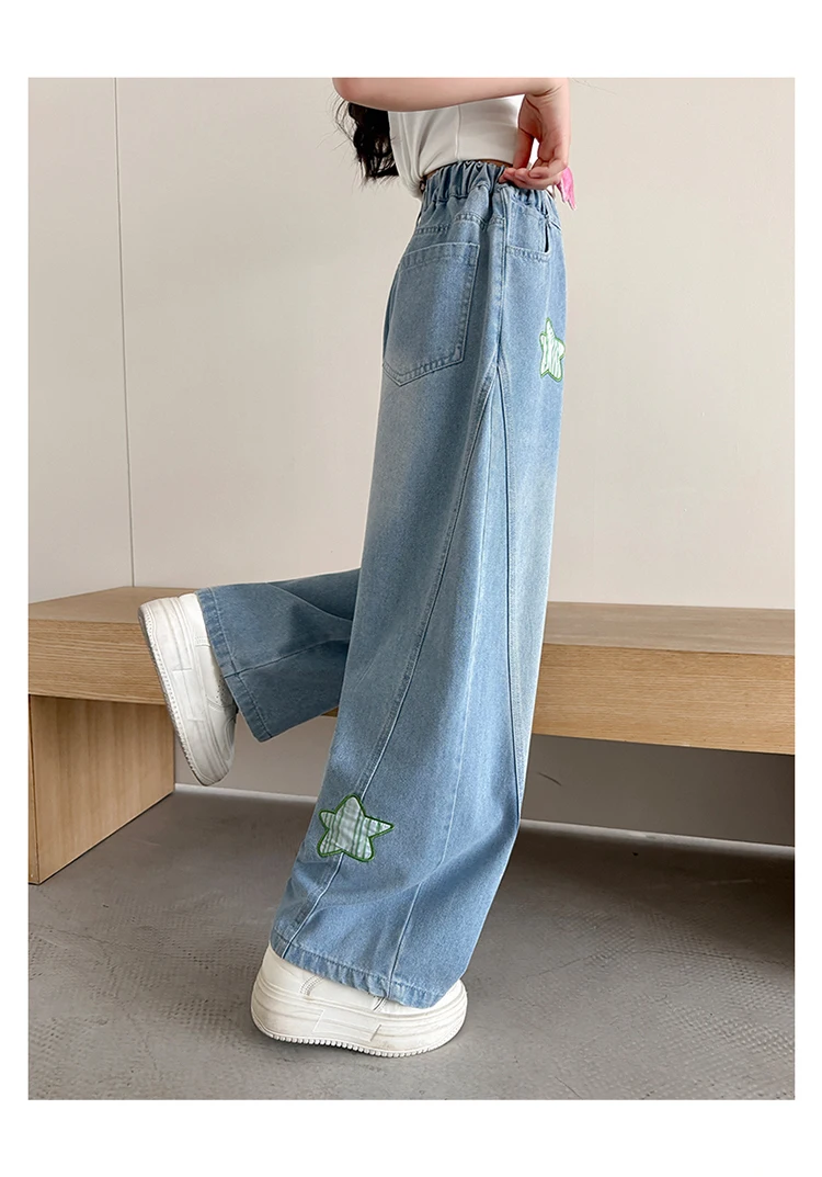 Neue Trendige Kinder-Jeans mit Anhänger für Teenager-Mädchen, Modische Street-Denim-Hosen, Kinder-Trendjeans 5-14 Jahre – Detail 9