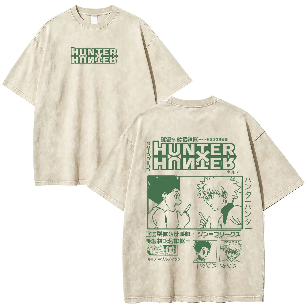 Anime Hunter X Hunter Killua Zoldyck GON FREECSS Vintage Washed T-Shirts Herren Damen Mode Lässige Baumwoll-Kurzarm-T-Shirts – Detail 2