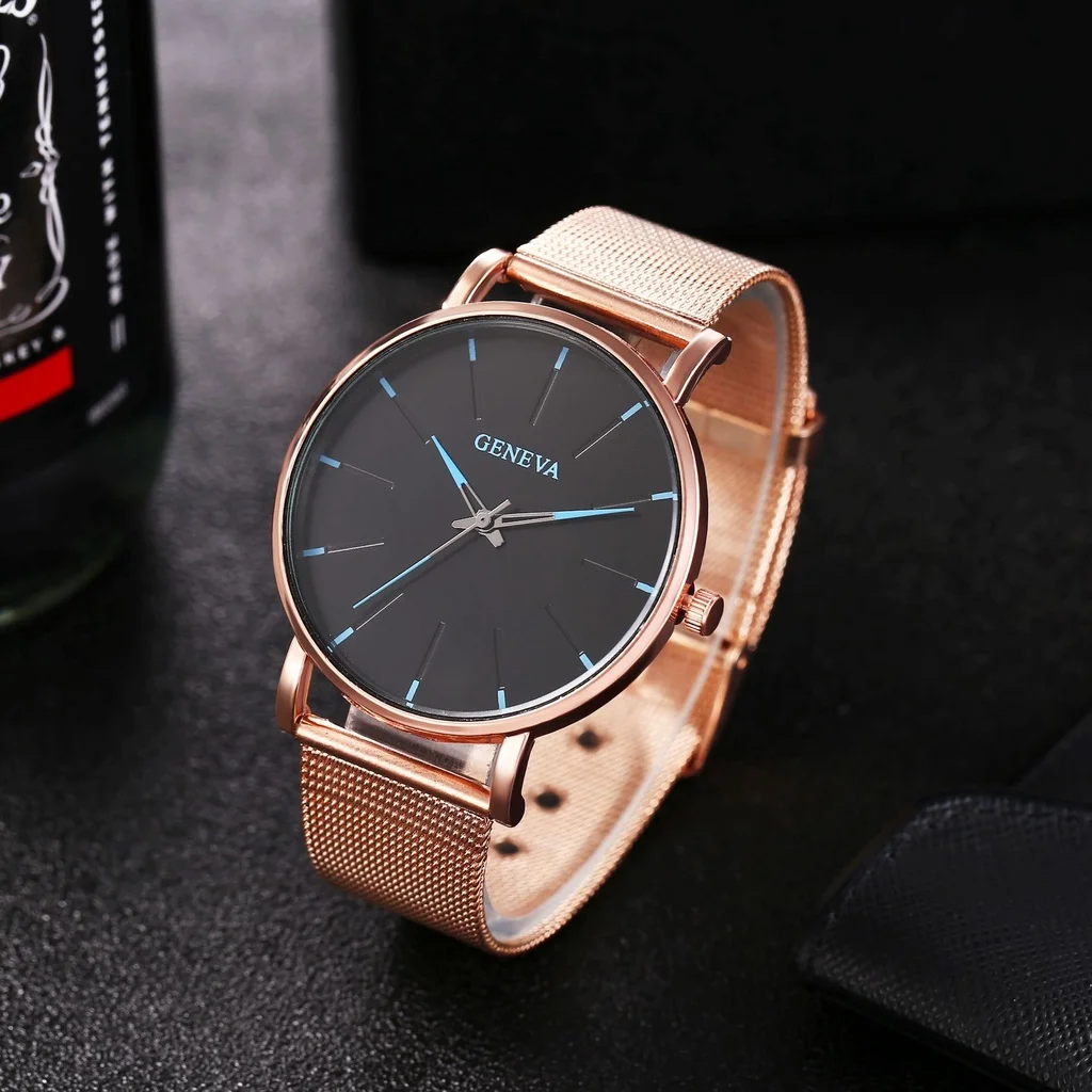 Kegllect 5szt. Ultra cienki męski zegarek ze stali nierdzewnej siateczkowy pasek kolorowe zegarki kwarcowe