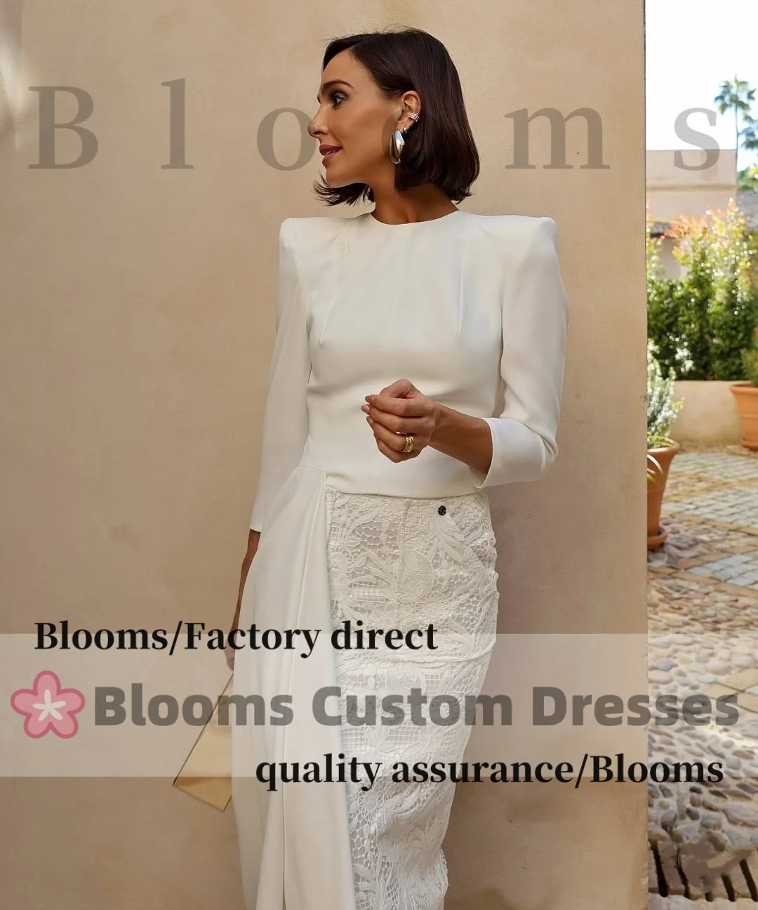 Customized White Lace Patchwork Formal Evening Dresses Prom Gown Long Sleeve Bow Waist Asymmetrical Hem Elegant Party Dresses