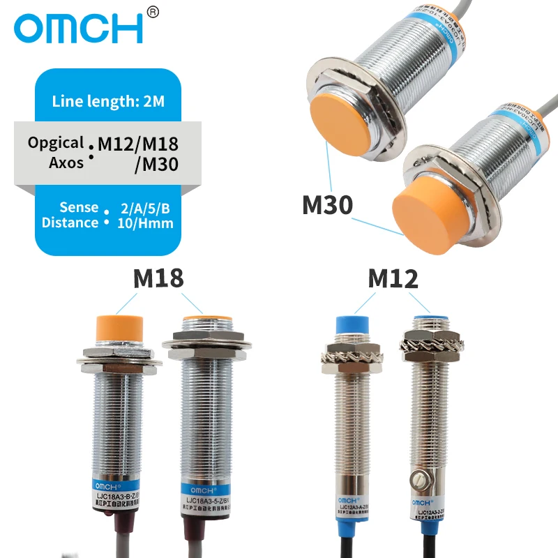 OMCH Capacitive Proximity Sensor LJC 12 18 30MM Detection Distance 2/5/10/20MM PNP NPN NO NC Cylindrical Proximity Sensor Switch