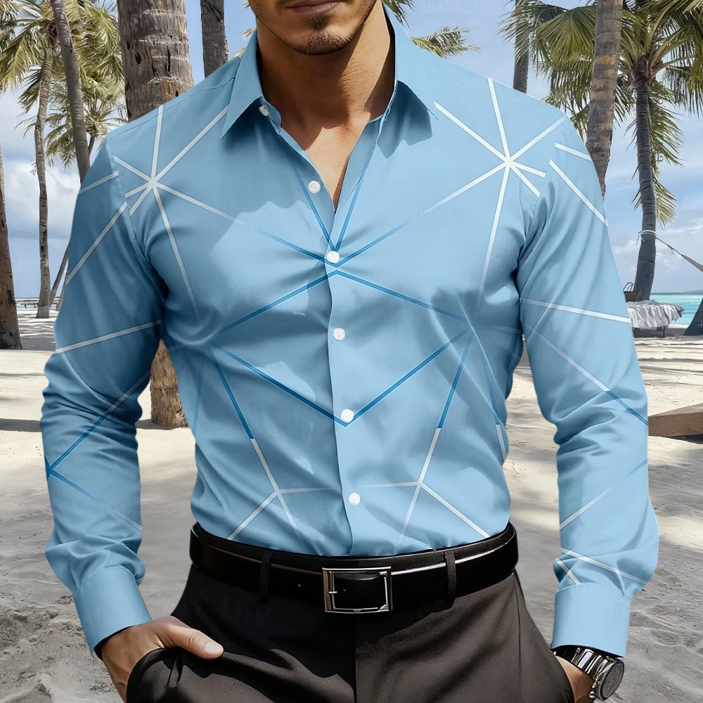 

10 Colors Men's Geometric Line Abstract Art Shirt Formal Shirt Long Sleeve Business Casual Outdoor Daily Clothing Lapel 3D Print