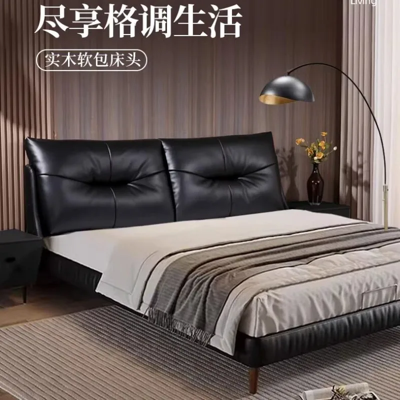 Soft and minimalist floor-to-ceiling headboard Soft package High PC and console game lying leather bedside solid wood bed backre