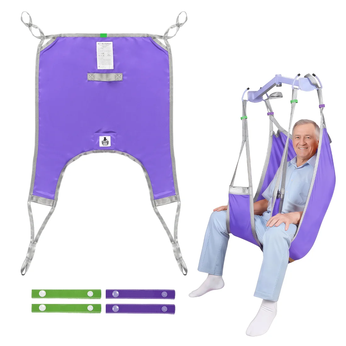 Ehucon Durable Divided Leg Patient Lift Sling with Handles, Low Back Transfer Hoist for Disabled Elderly, SWL 500lbs