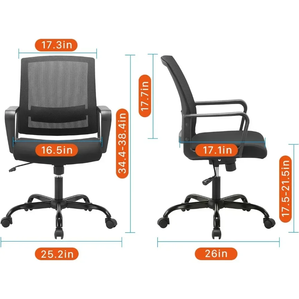 Silla ergonómica de escritorio de malla rodante con soporte Lumbar ejecutivo y diseño giratorio ajustable para computadora de oficina en casa, paquete de 4