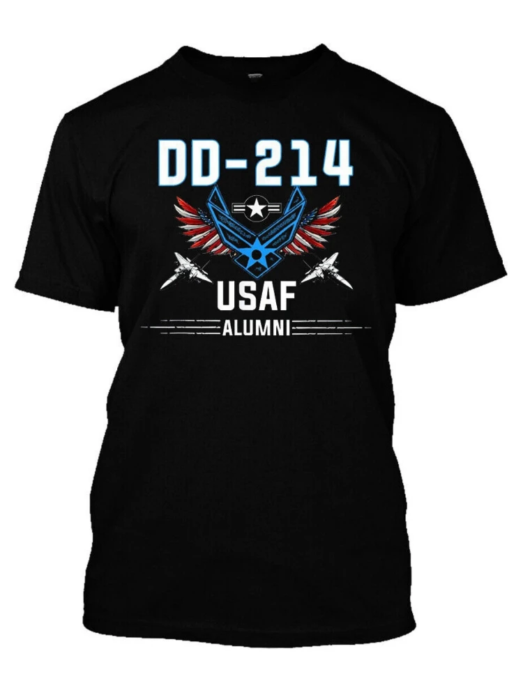 

US Air Force alumni pattern-men's casual round neck cotton T-shirt with geometric US Air Force and American flag design.