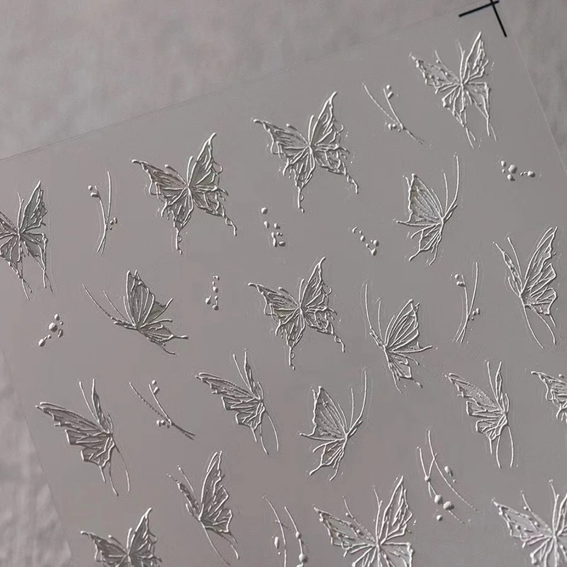 Pegatina para uñas con forma de mariposa blanca, calcomanía en relieve estereoscópico, adhesivo para salón de manicura, entusiastas de la manicura DIY