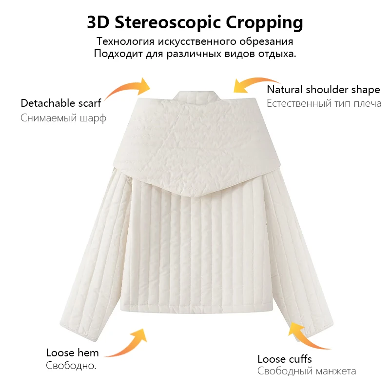 Женская хлопковая куртка с воротником-стойкой, съемный шарф, однобортная короткая хлопковая куртка, осенне-зимняя повседневная одежда для поездок на работу